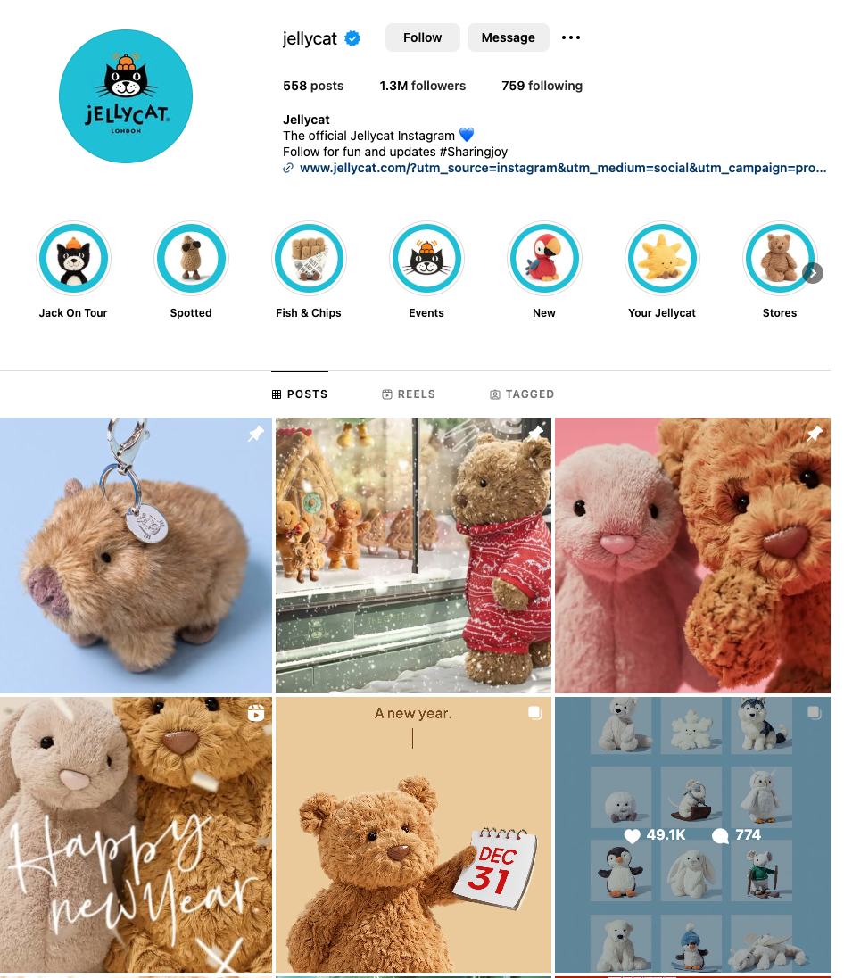 Stuffed animal company Jellycat's Instagram page 