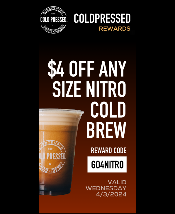 See this examples of coffee shop marketing with the Coldpressed Coffee House rewards program