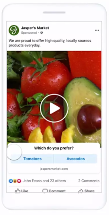 Jasper's Market sponsored poll on Facebook, mobile view