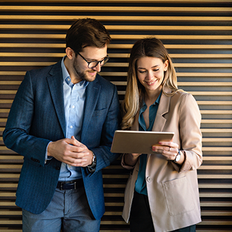 Man and woman who work in finance