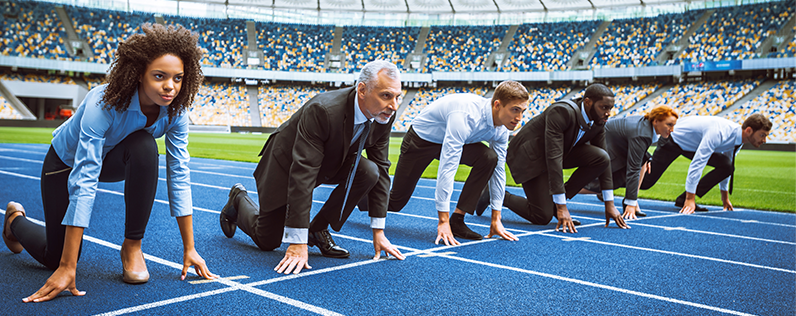 How to check competitors email marketing Business owners at a race start line