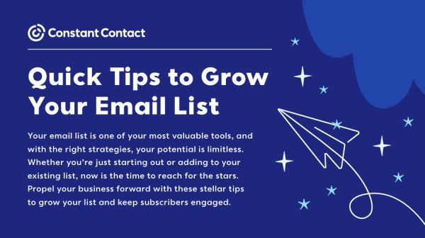 Download Constant Contact's "Quick Tips to Grow Your Email List" 