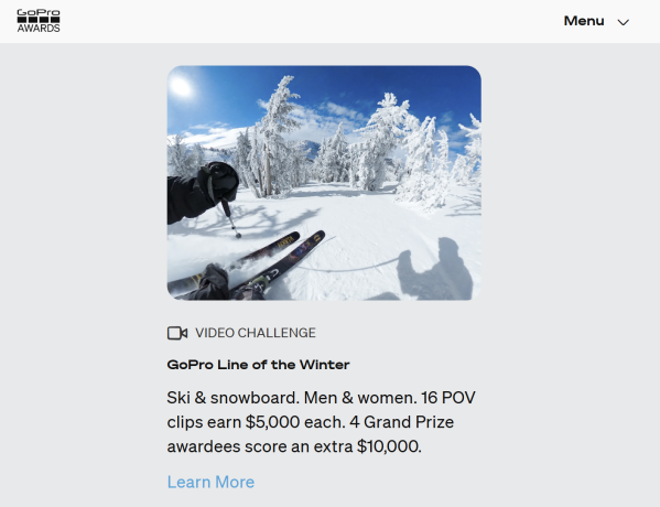 Webpage advertising GoPro's Line of the Winter video challenge.