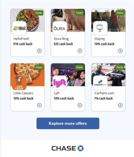 Personalized cash back offers from Chase Bank.