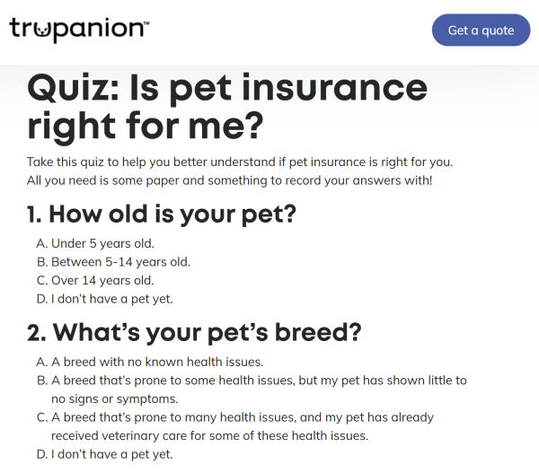 Trupanion pet insurance quiz.