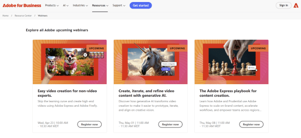 Adobe webinar offerings.