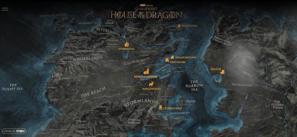 HBO's House of the Dragon interactive map showcasing important locations in the series.
