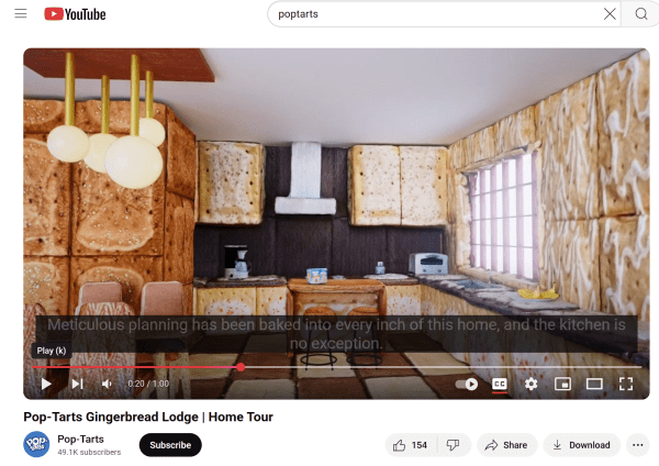 Pop-Tarts' YouTube campaign featuring parody videos and humor content.
