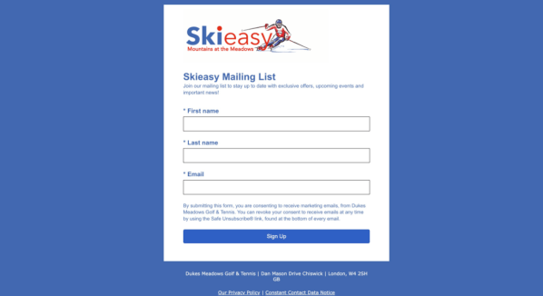 Skieasy mailing list landing page