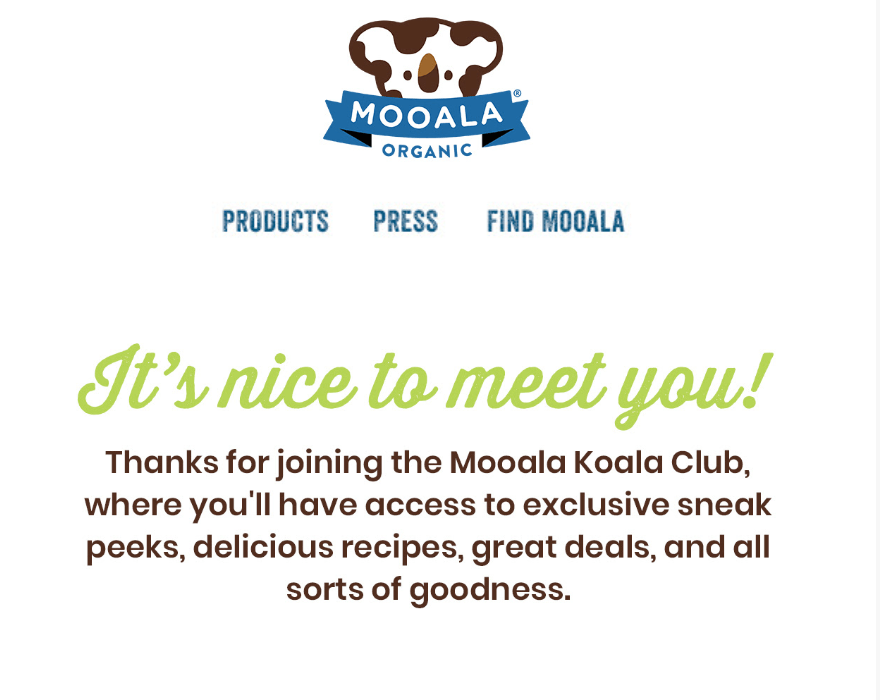 Mooala Oganic's welcome email