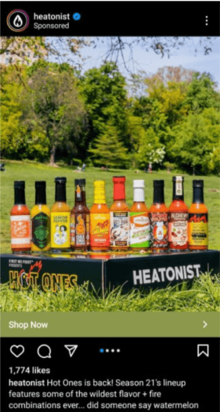 Heatonist's Insta ad showcases a wide range of their products to attract new customers and close more deals.