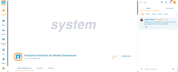 In this visual you can see how RingCentral Events provides attendees with a central hub to join sessions, view schedules, network, and participate in live event discussions. 
