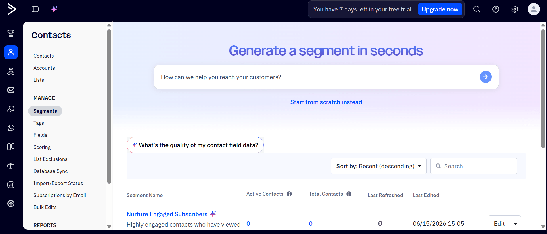 This is an image of ActiveCampaign&rsquo;s segmentation capabilities