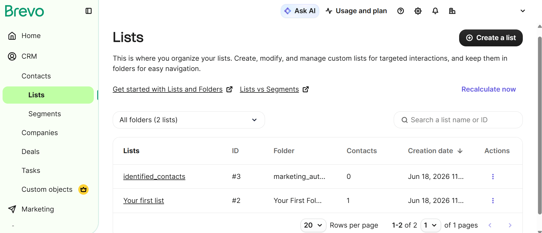 This is an image of Brevo&rsquo;s CRM dashboard