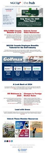 Newsletter example from NGCOA Canada with structured blocks for industry news, webinars, and exclusive resources for members.