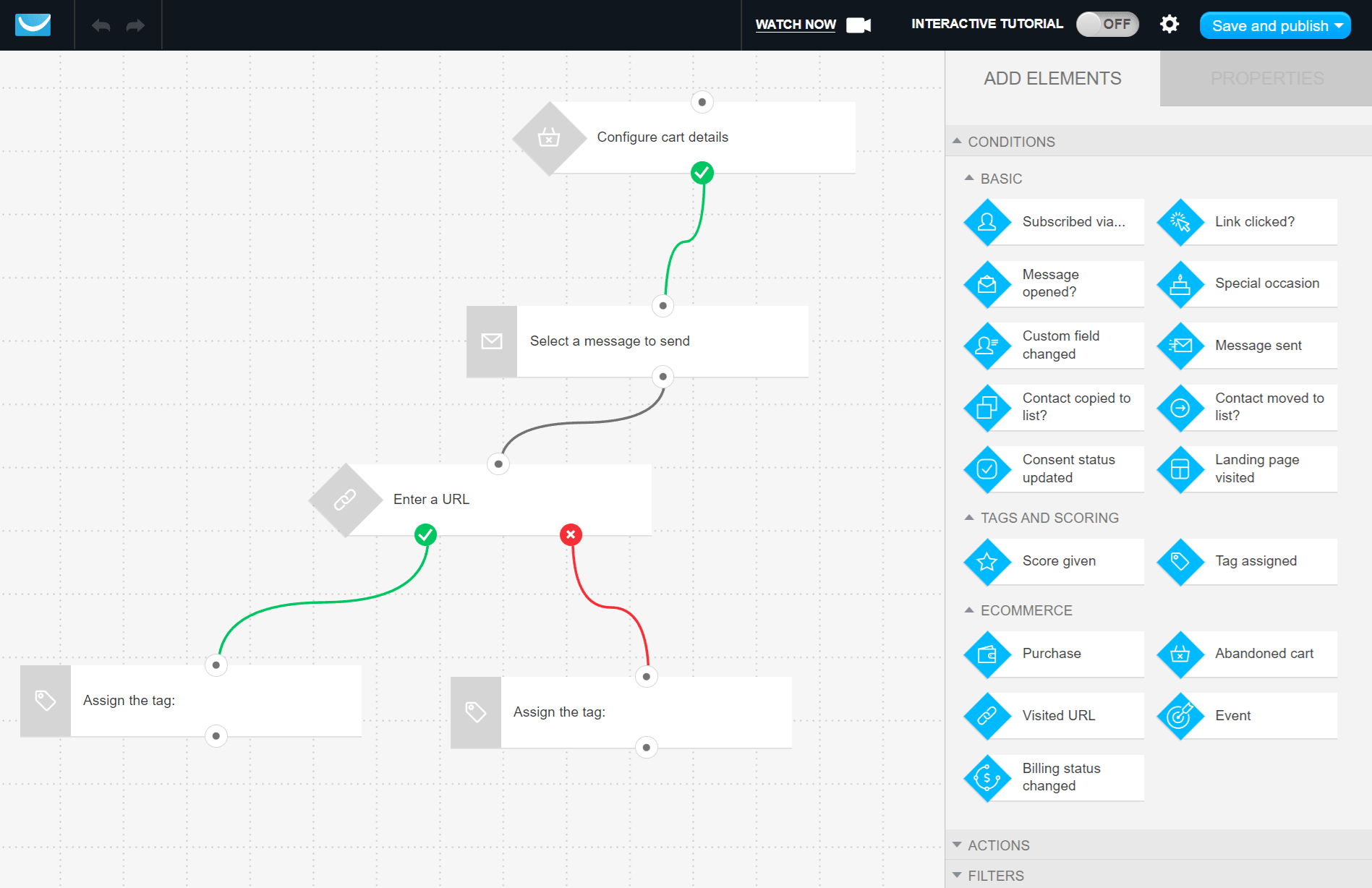 Thisis an image of Getresponse's automation builder, showing various conditions.