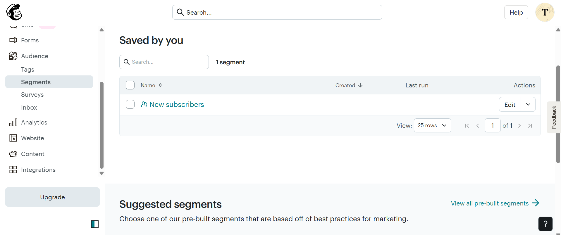This is an image of Mailchimp's segments dashboard