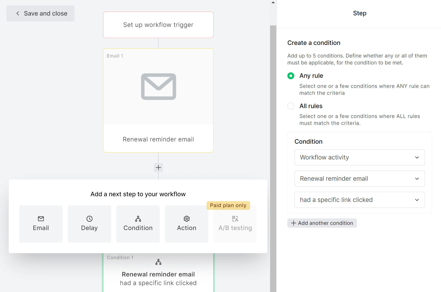 This is MailerLite's renewal remider email workflow.