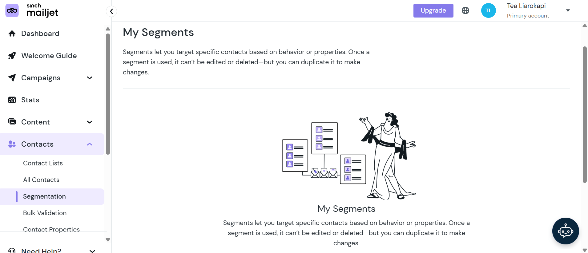 This is an image of Mailjet&rsquo;s segments list
