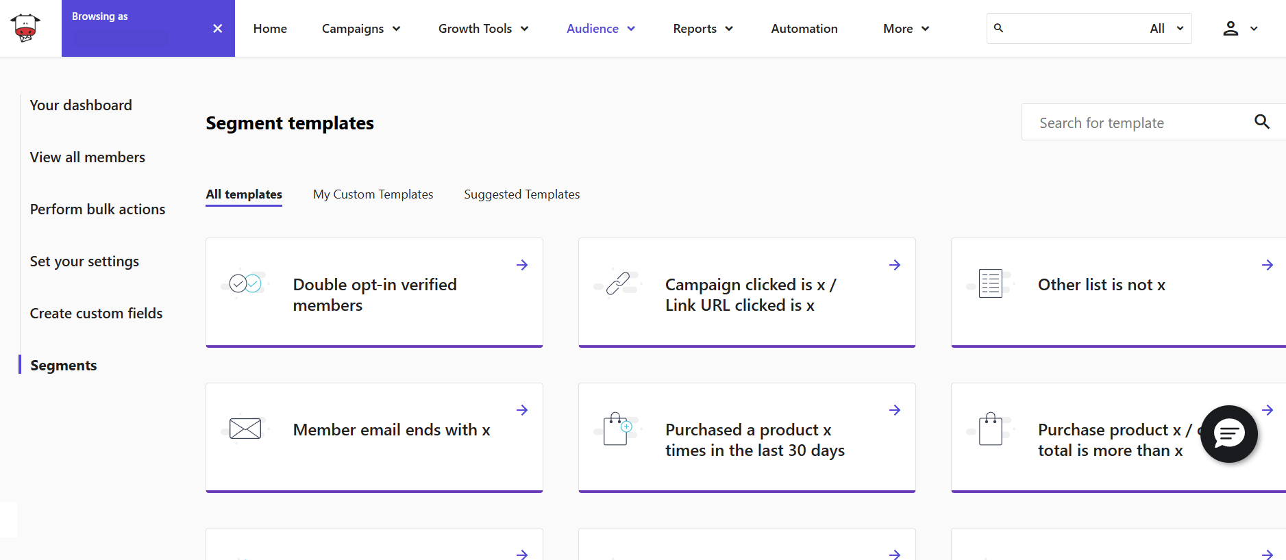 This is an image of Moosend&rsquo;s segmentation templates