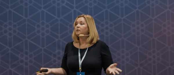 Email marketing specialist Kath Pay presenting during a keynote speech.