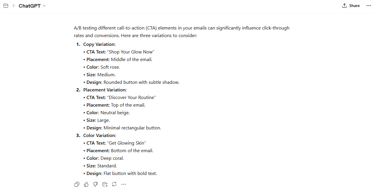 AI-generated A/B testing ideas to optimize CTAs.