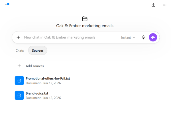 An image showing a dedicated ChatGPT project where you can upload your business information.