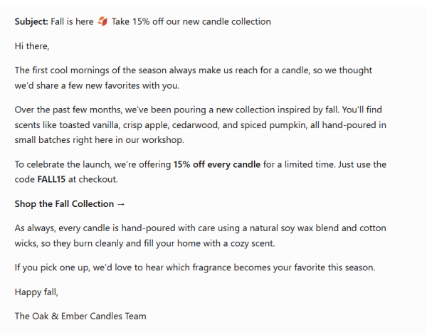 An image of the output of a more natural email version generated by giving AI clear instructions and constraints.