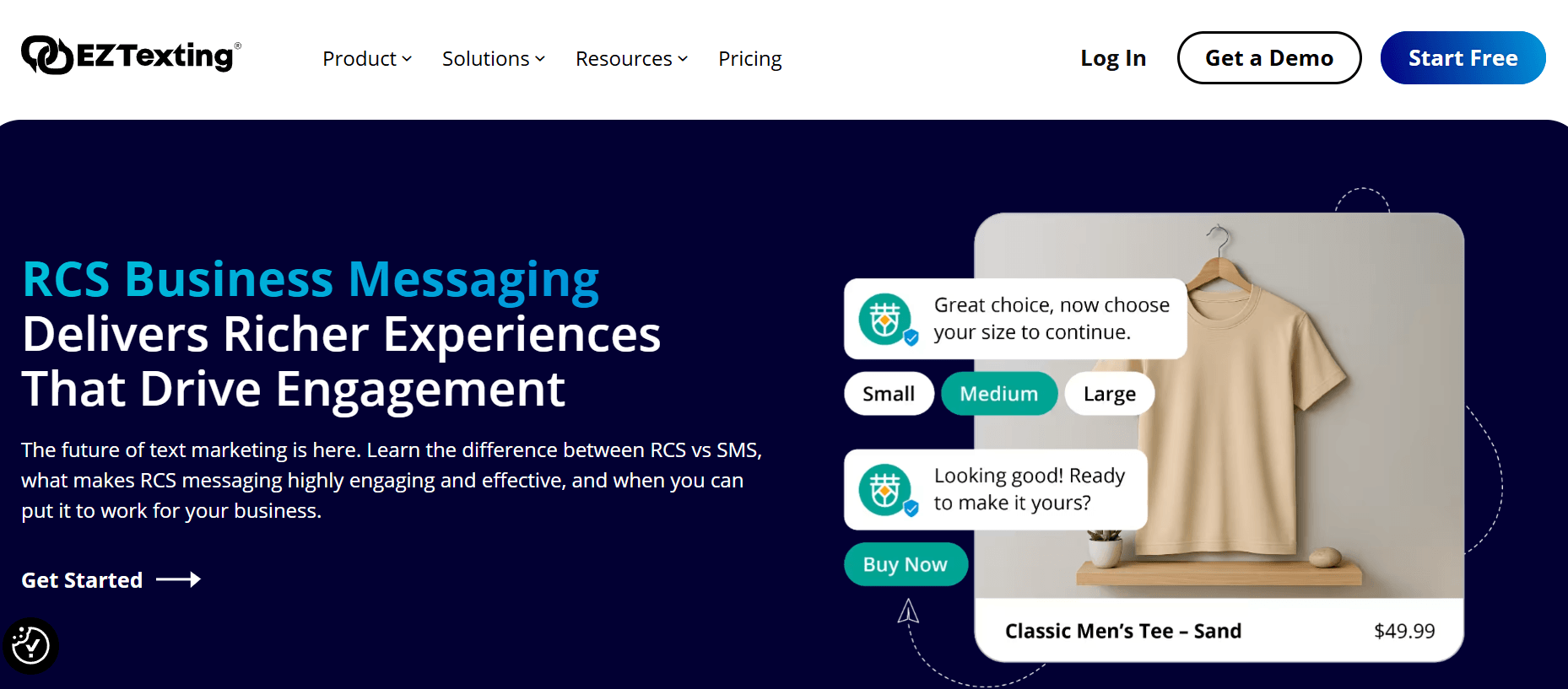 This is an image of EZ Texting's RCS feature page.