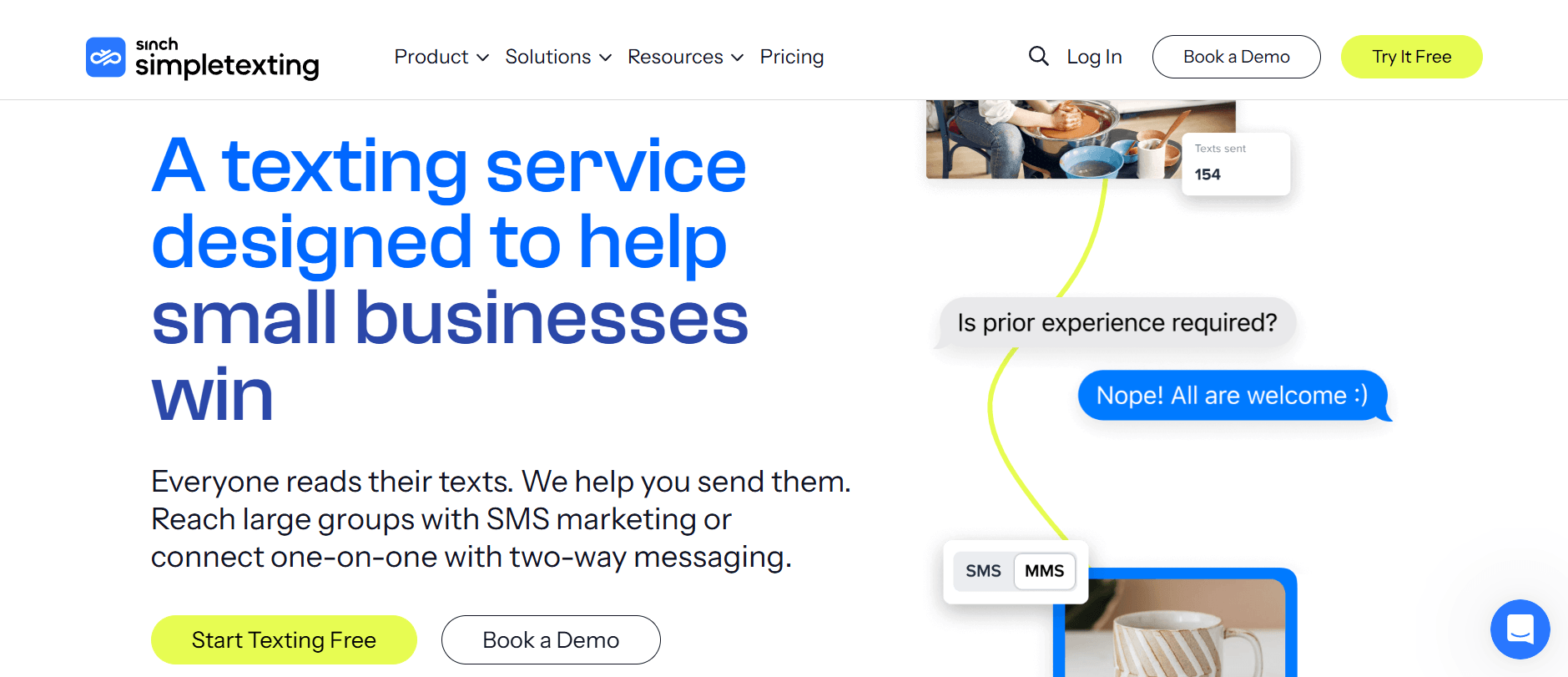 This is an image of 
SimpleTexting's homepage.