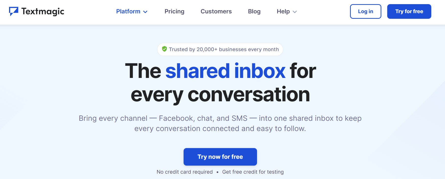 This is an image of TextMagic&rsquo;s shared inbox landing page.