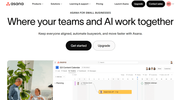 An image  showing how Asana helps small businesses organize campaign tasks, timelines, and team collaboration in one workspace.