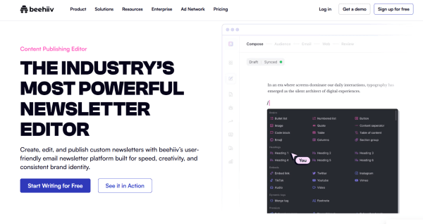 beehiiv&rsquo;s newsletter editor lets you write, format, and publish content from one workspace. 
