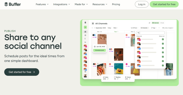 A screenshot of Buffer&rsquo;s Publish tool that lets you schedule and manage posts across multiple social channels from one calendar. 