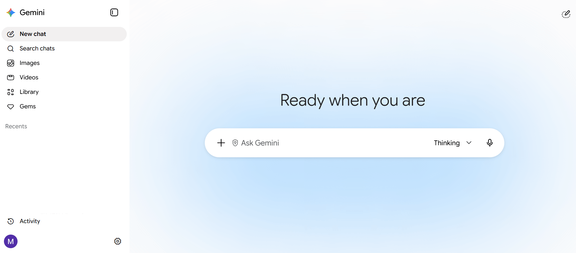 An image of Google Gemini's chat interface with a prompt input box and a navigation sidebar 
