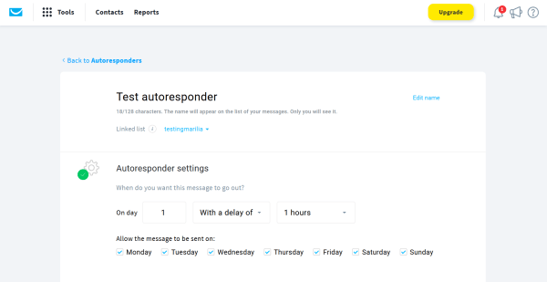 GetResponse&rsquo;s autoresponder settings let you control when automated emails are sent, including the delay and the days of the week they can be sent. 