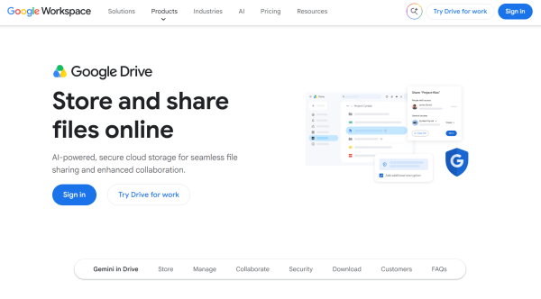 The image shows how Google Drive provides cloud storage for organizing, sharing, and collaborating on files online. 