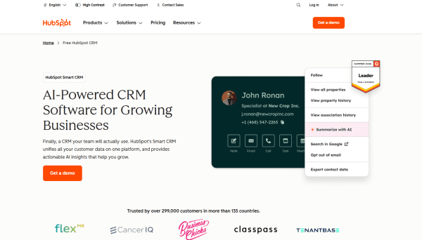 An image showing how HubSpot Smart CRM brings customer data and team workflows together in one platform.