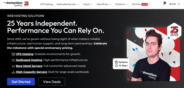 This is an image taken from InMotion Hosting website promoting web hosting solutions, including VPS, dedicated hosting, and servers.