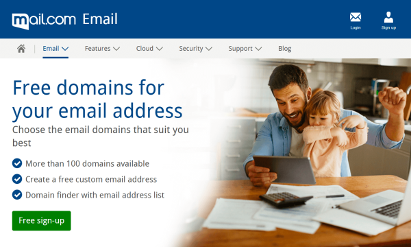 Mail.com lets you create a free email address choosing from more than 100 domain names to better match your business or brand.