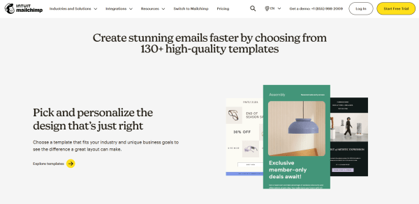 An image of Mailchimp&rsquo;s email marketing page showing some of the available campaign templates