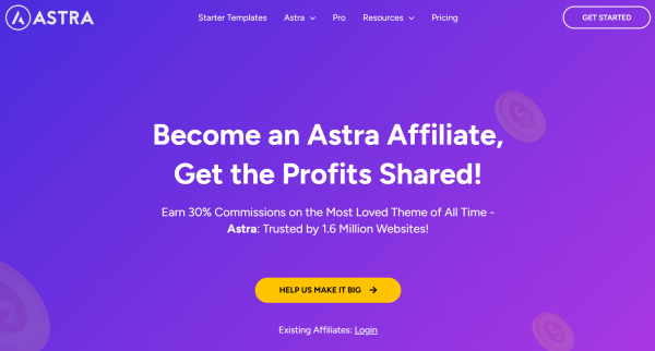 Astra&rsquo;s affiliate program features a 30% commission. 