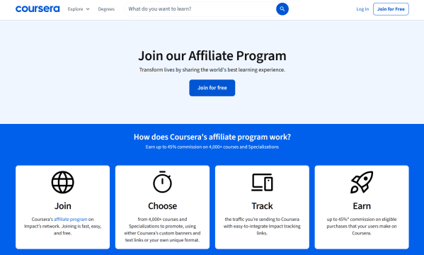 Coursera outlines how partners choose courses, track traffic, and earn commissions. 