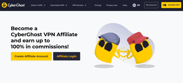 CyberGhost&rsquo;s affiliate page promotes commissions of up to 100%. 