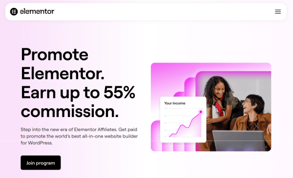Elementor&rsquo;s program shows commissions of up to 55%. 