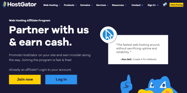 HostGator invites potential partners to join the program and earn.