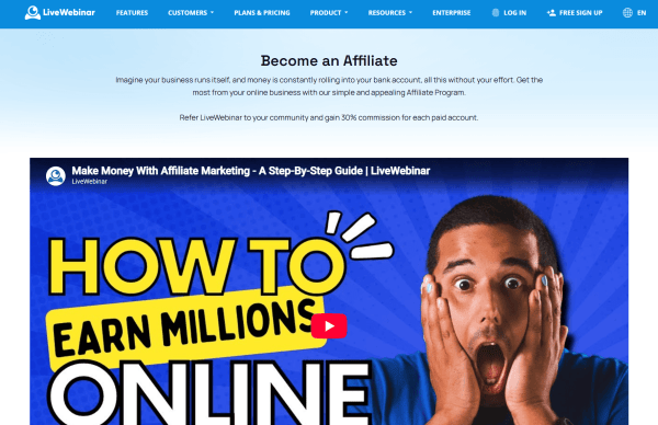 LiveWebinar&rsquo;s advertises a 30% commission for each paid account. 