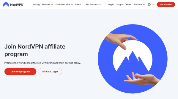 NordVPN&rsquo;s page invites visitors to join its program and start earning.