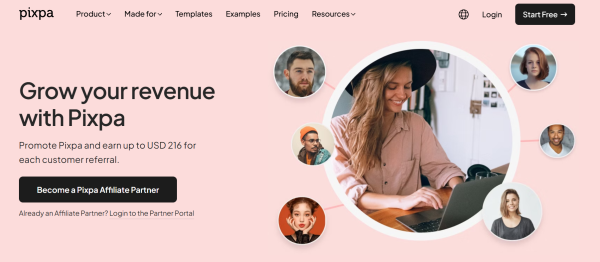 Pixpa advertises commissions of up to $216 per referred subscriber. 