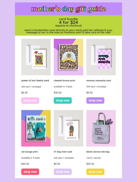 photo of an email that showcases images with shop now buttons below, highlighting the Constant Contact Shopify integration. 